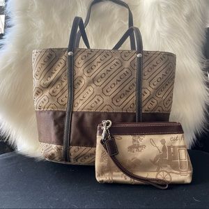 Coach Signature Tote and wristlet